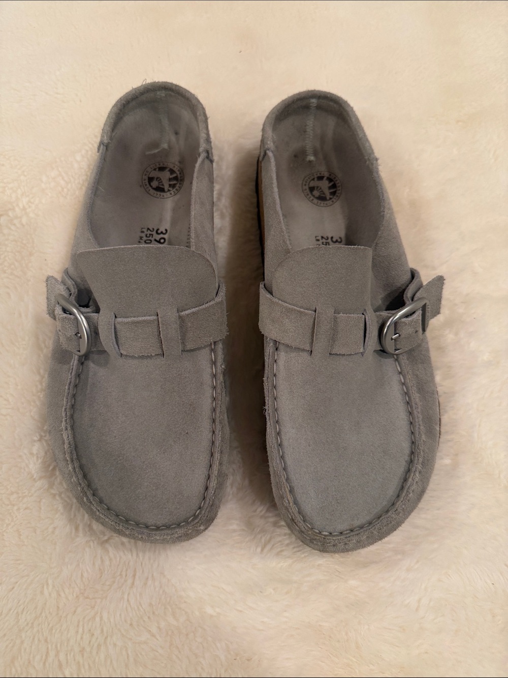 Birkenstock Gray Suede Buckle Slip-On Loafers